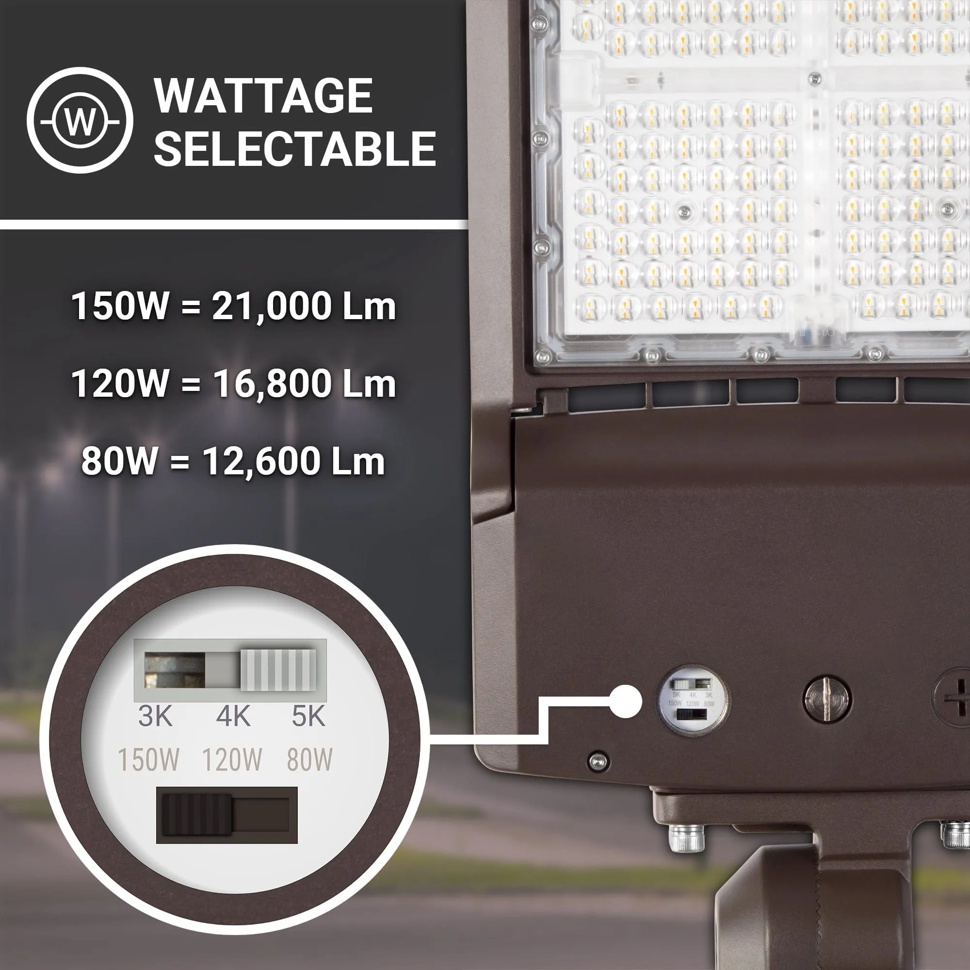 150W/120W/80W LED Area Light With Direct Mount - 3K/4K/5K CCT - 100-277VAC