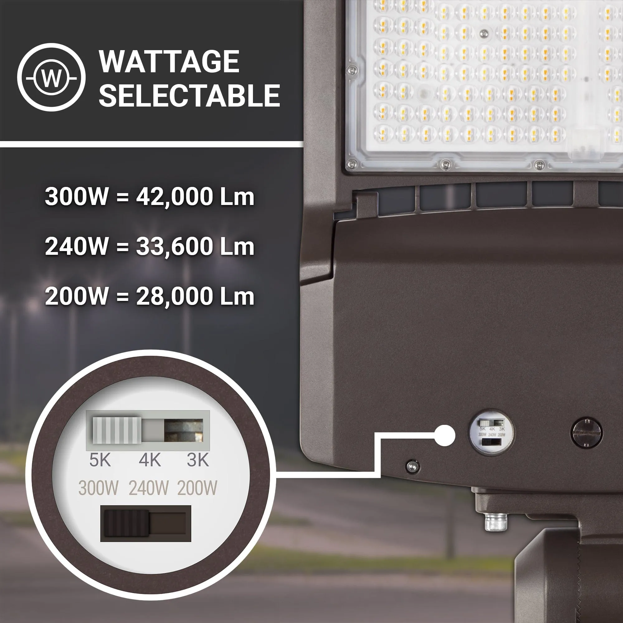 300W/240W/200W LED Area Light With Direct Mount - 3K/4K/5K CCT - 100-277VAC