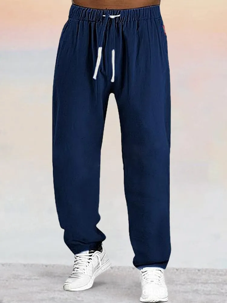 Cotton Linen Drawstring Sport Pants