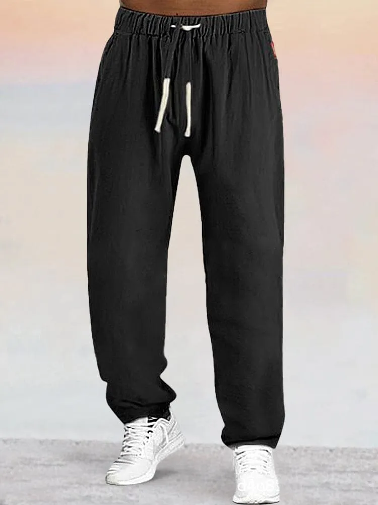 Cotton Linen Drawstring Sport Pants