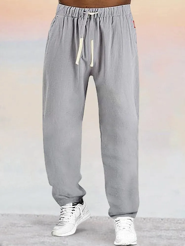 Cotton Linen Drawstring Sport Pants