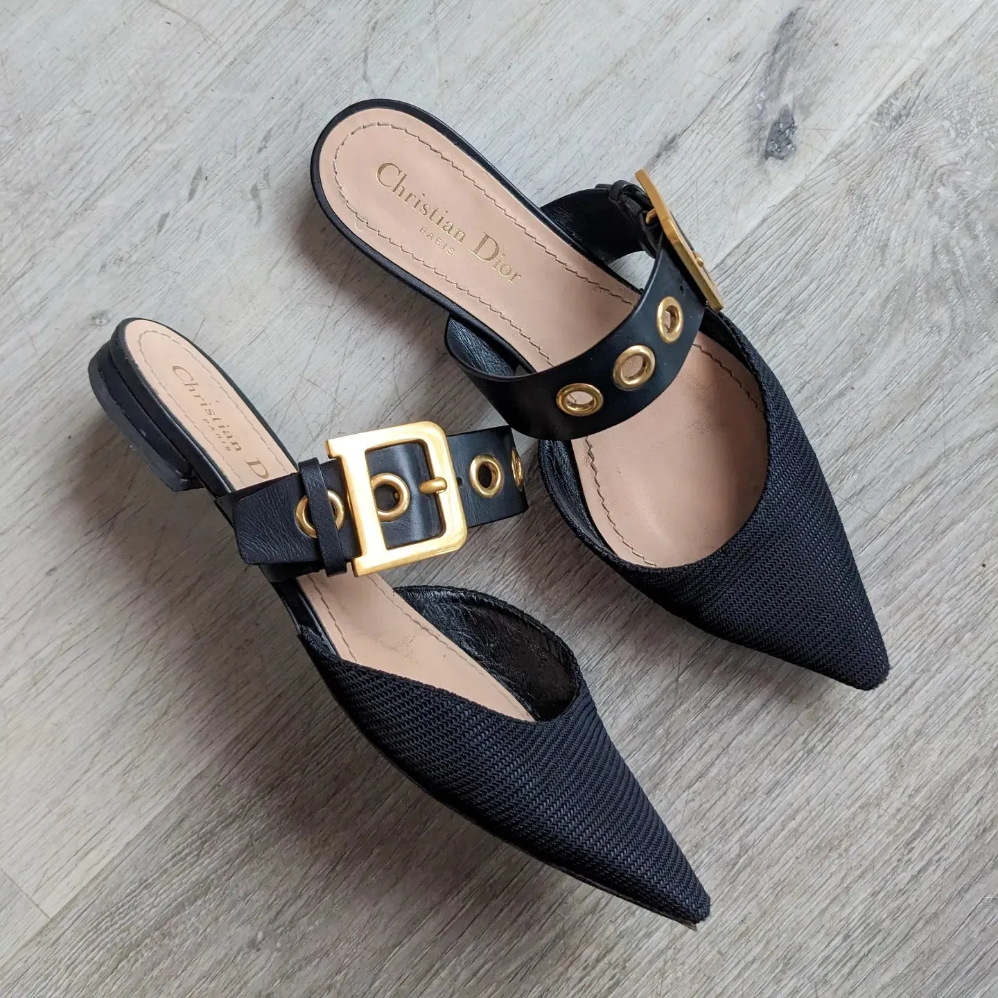 Dior D-Dior Black Technical Fabric and Leather Flat Mules - 39