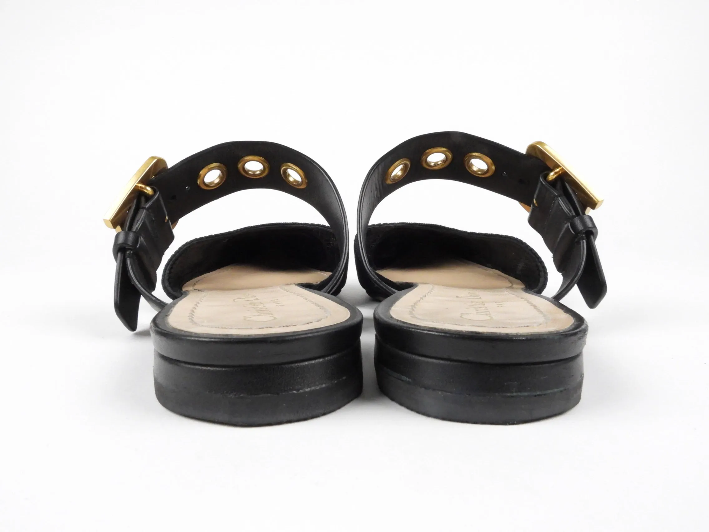 Dior D-Dior Black Technical Fabric and Leather Flat Mules - 39