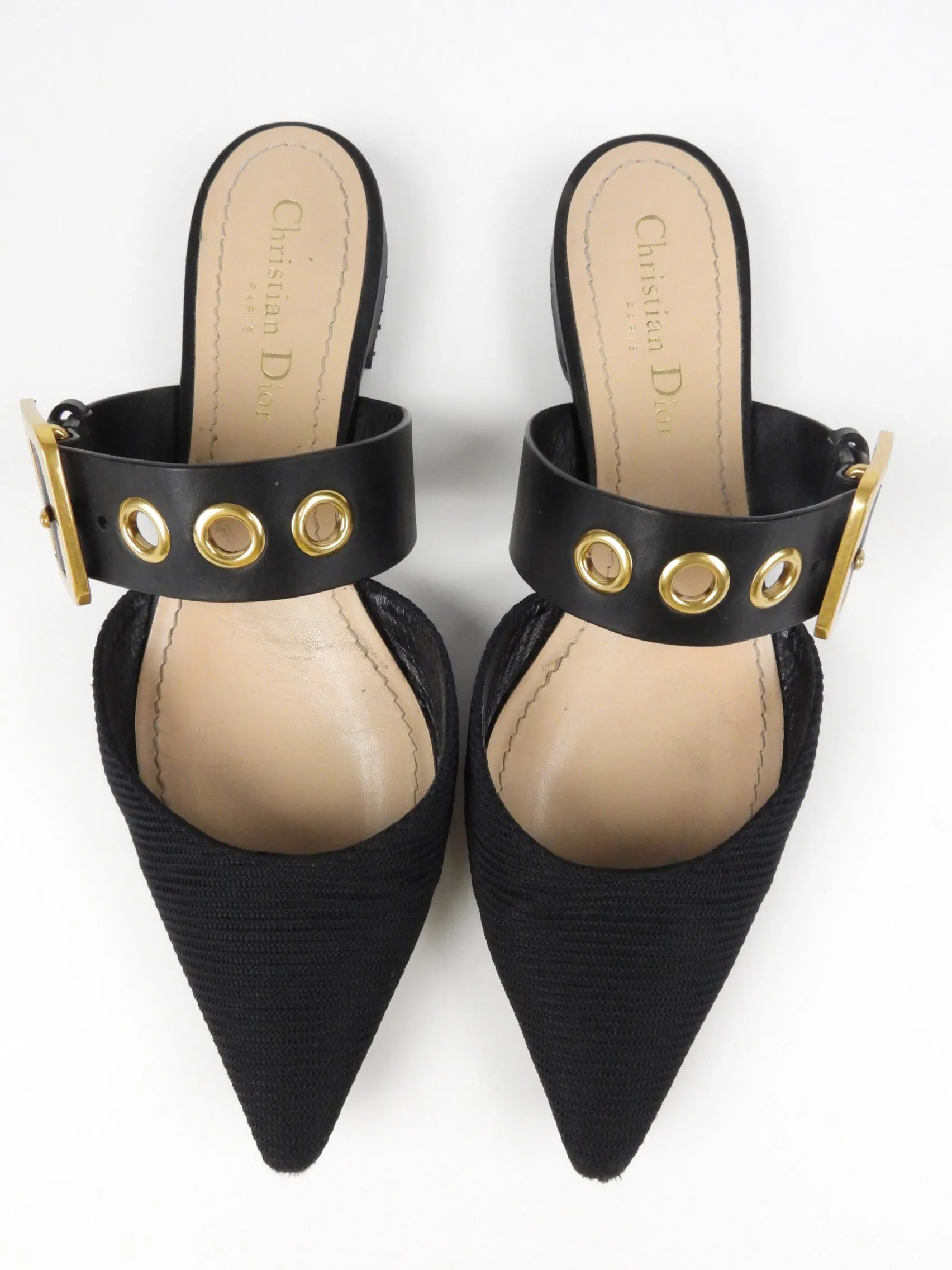 Dior D-Dior Black Technical Fabric and Leather Flat Mules - 39
