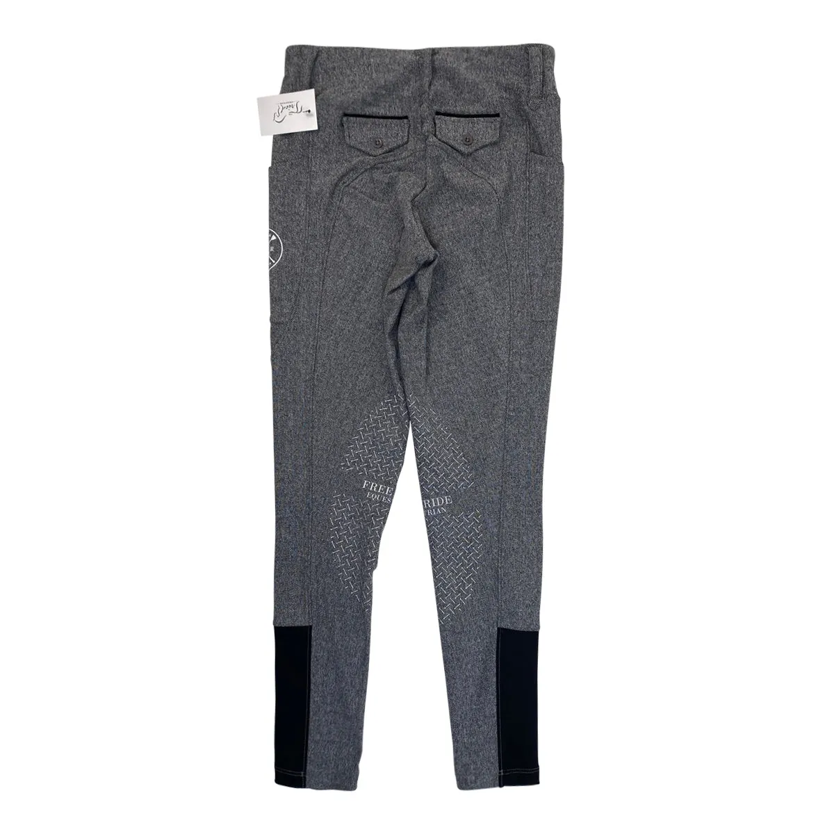 Free Ride Equestrian 'Lux Hybrid' Knee Patch Breeches in Grey Tweed - Women's Medium