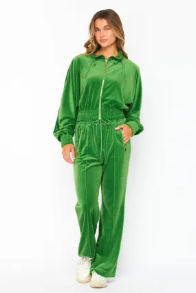 Gc Green Velour Funnel Neck Jacket Zip Up Pants Set