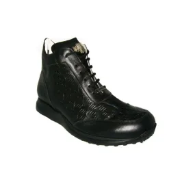 Mauri Designer Shoes Men's Designer Shoes Nappa Leather & Crocodile Black Sneakers Art 8510 (MA4705)