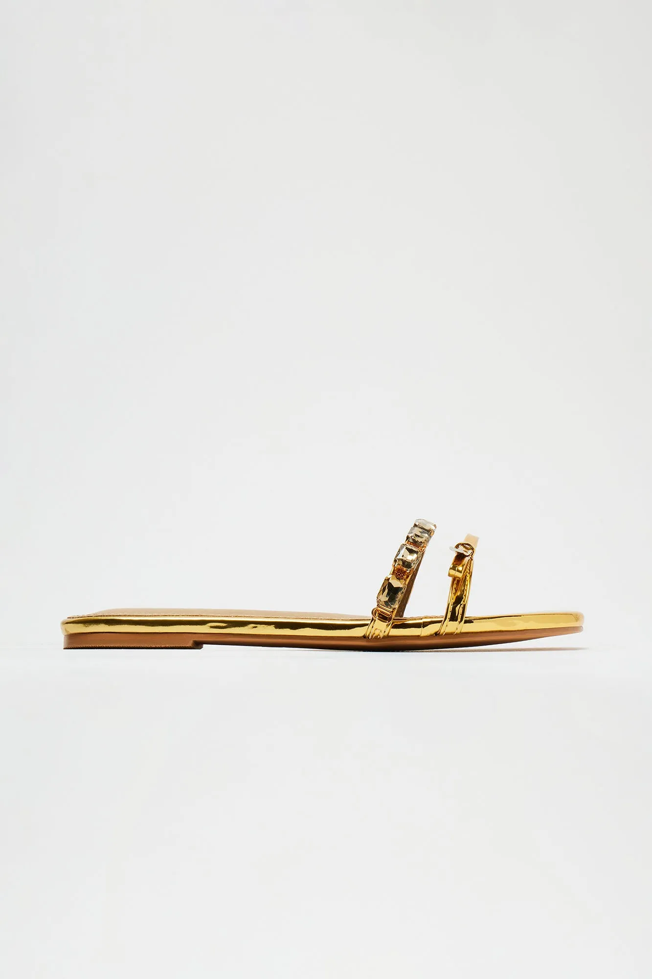 Rhea Metallic Rhinestone Sandals - Gold