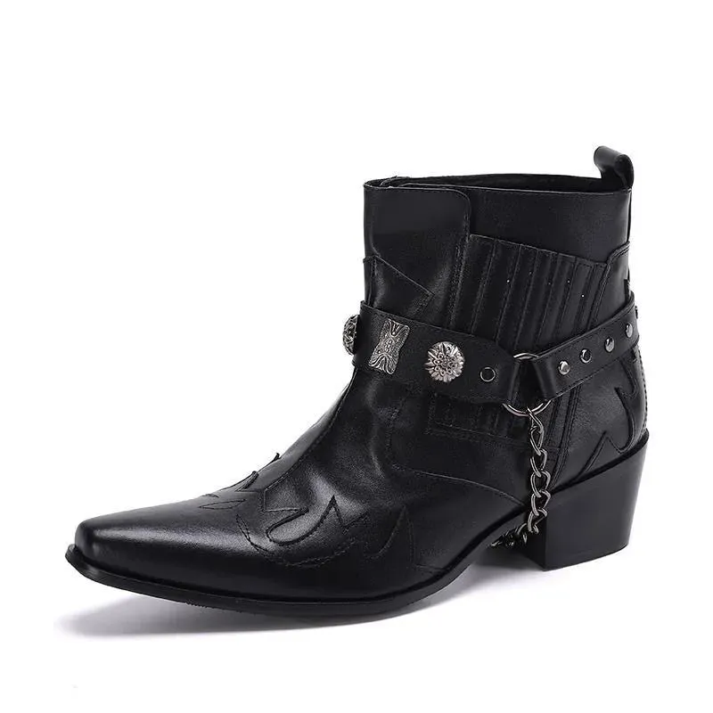 T-buckle Pointed Toe Men's Chelsea Boots