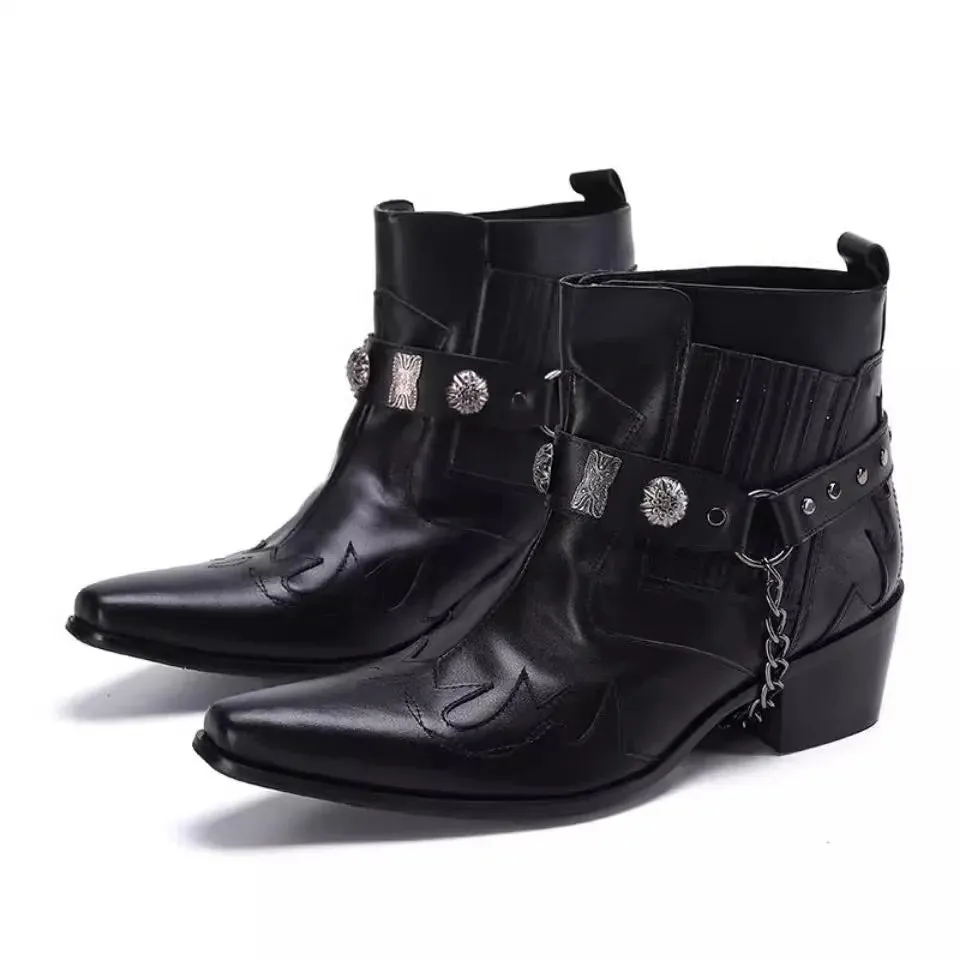 T-buckle Pointed Toe Men's Chelsea Boots