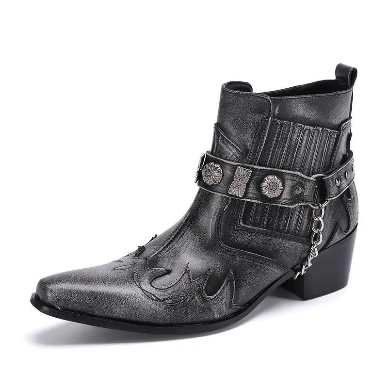 T-buckle Pointed Toe Men's Chelsea Boots