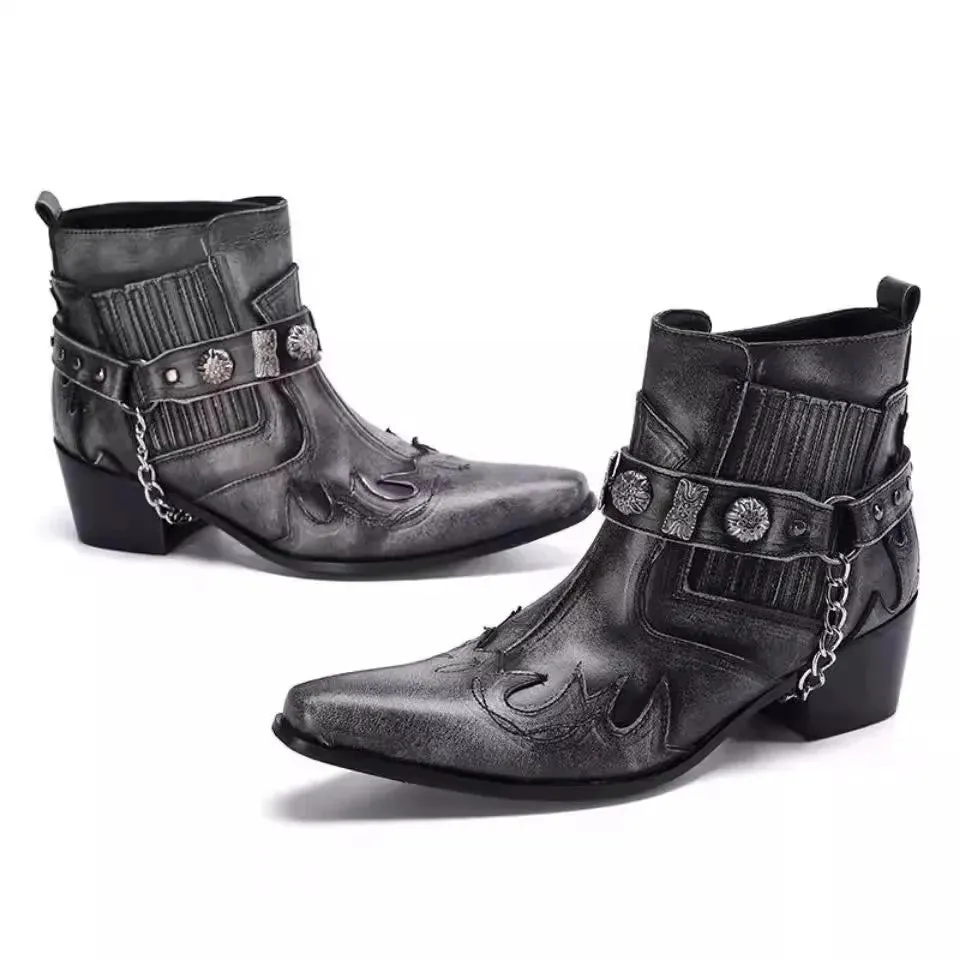 T-buckle Pointed Toe Men's Chelsea Boots