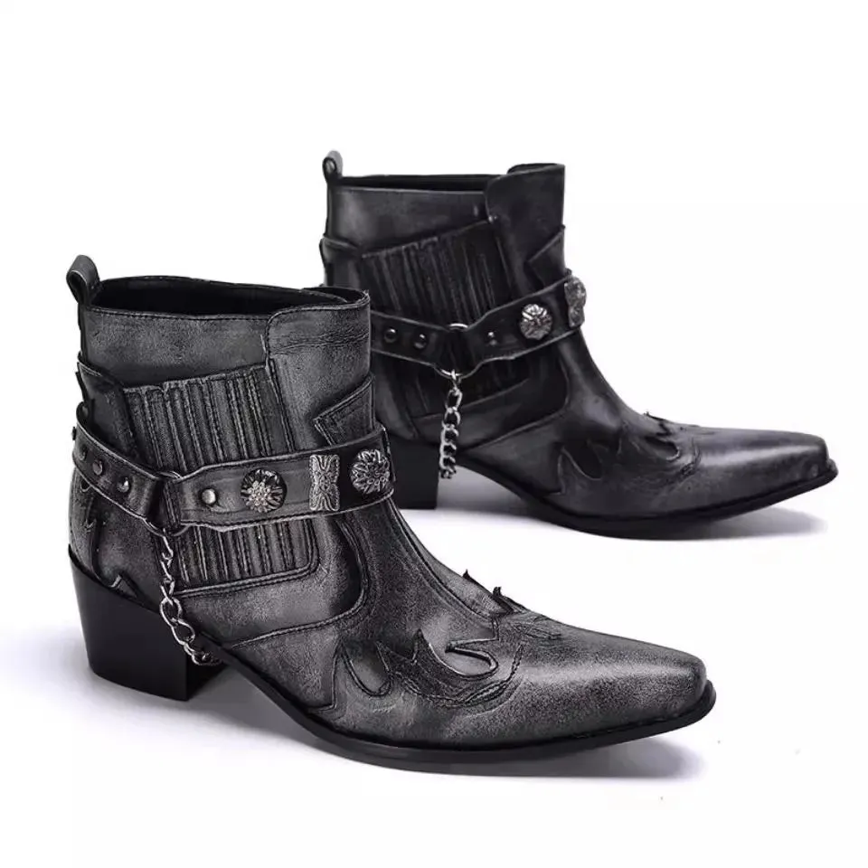 T-buckle Pointed Toe Men's Chelsea Boots