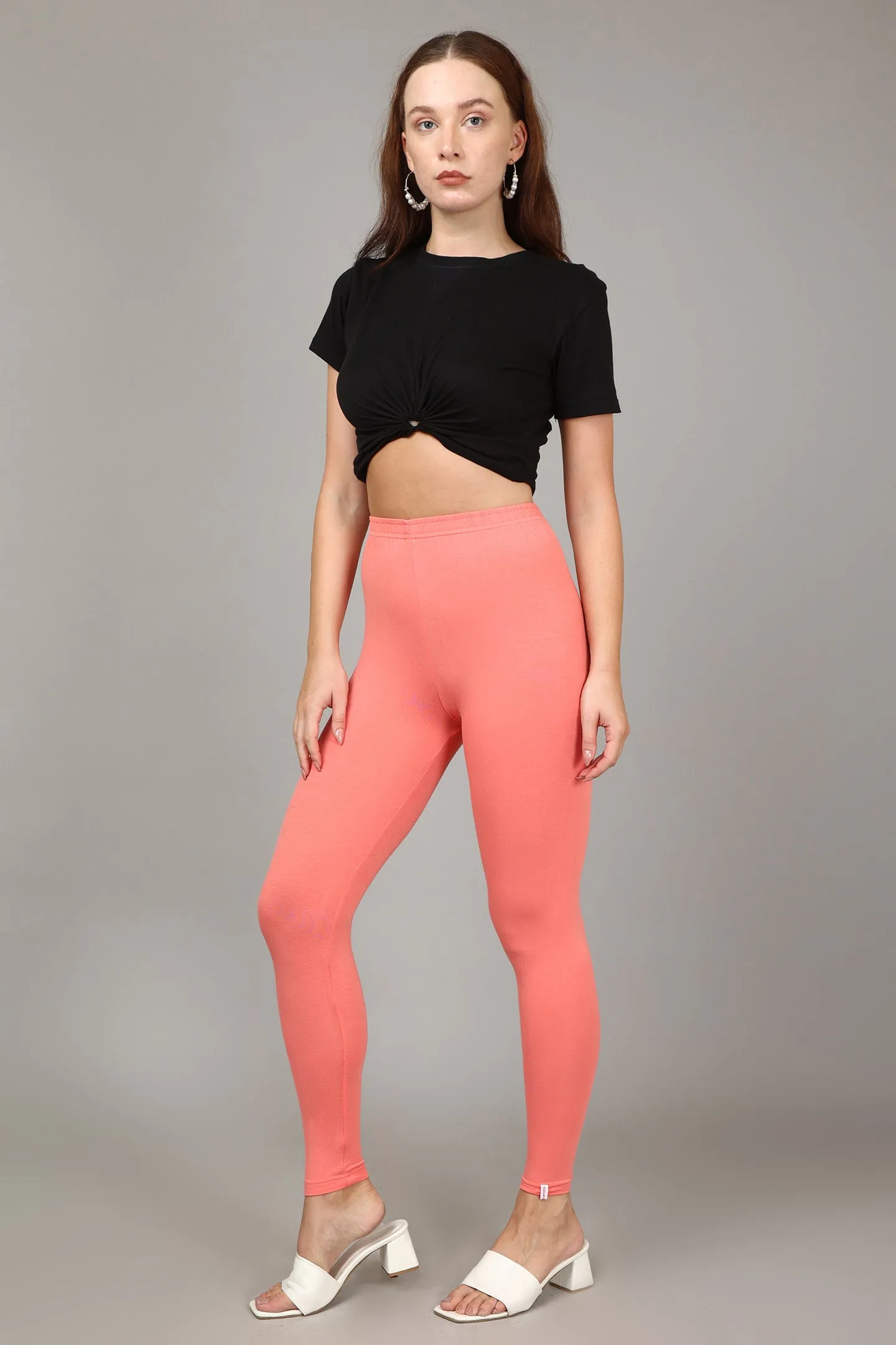 VISCOSE ANKLE LEGGINGS - PEACH