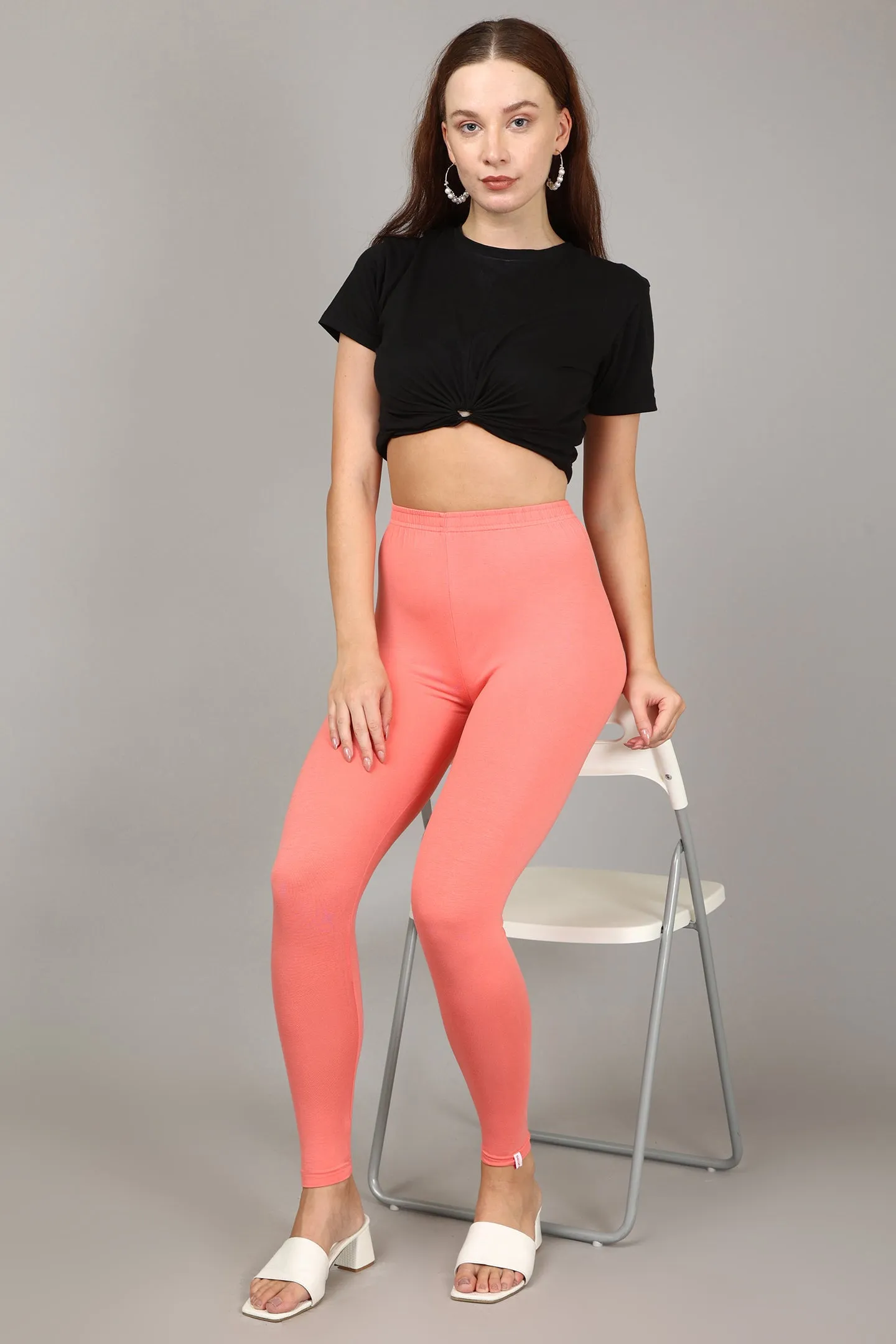 VISCOSE ANKLE LEGGINGS - PEACH
